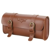 Huhudde Motorcycle Handlebar Bag Saddlebag, PU Leather Handmade Motorcycle Fork Bag Roll, Durable Storage Tool Pouch with Straps